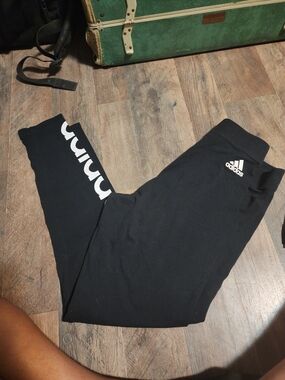 adidas Black Leggings with White Logo Trim